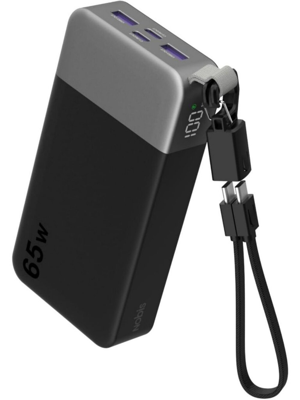 High-Capacity 20000mAh Portable Charger, 65W Power Bank with Detachable Cable